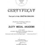 Certyfikat dla profesor Grażyny Ginalskiej za opracowanie biomateriału kościozastępczego - "sztucznej kości"